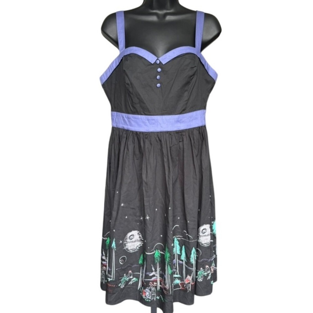 Her Universe Black Dress with Purple Trim and Forest Print